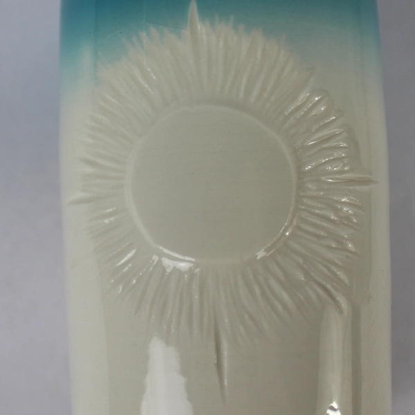 Set of 2 P Howard Aqua Blue Ombre Sunburst Pottery Vases Planters 5.25" & 4.25"