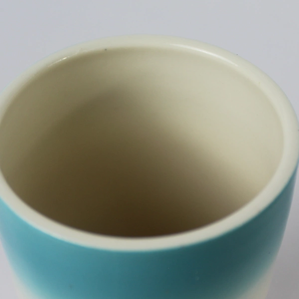 Set of 2 P Howard Aqua Blue Ombre Sunburst Pottery Vases Planters 5.25" & 4.25"