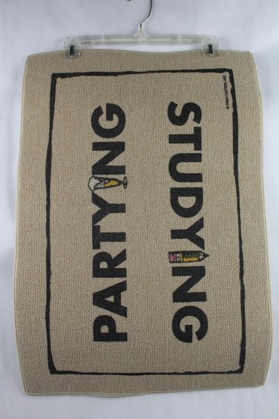 High Cotton Beige "Partying Studying" College Doormat Rug 27x18" Pre-Owned