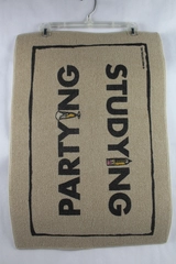 High Cotton Beige "Partying Studying" College Doormat Rug 27x18" Pre-Owned