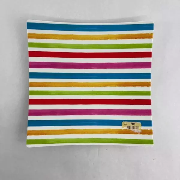 Lot of 2 Pier 1 Melamine Salad Plates - Colorful Geometric Stripes 8.5"