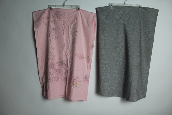 Lot of 2 Pre-Owned Gray Textured & Pink Floral Tablecloths for Crafts Sewing