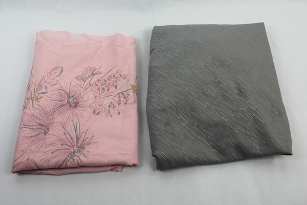 Lot of 2 Pre-Owned Gray Textured & Pink Floral Tablecloths for Crafts Sewing