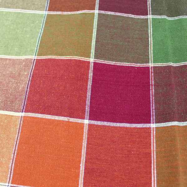 Sam Hedaya Corp 60" Cotton Table Runner Orange Red Green Checkered Design