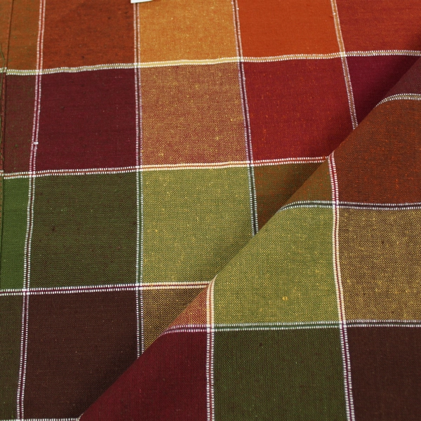 Sam Hedaya Corp 60" Cotton Table Runner Orange Red Green Checkered Design