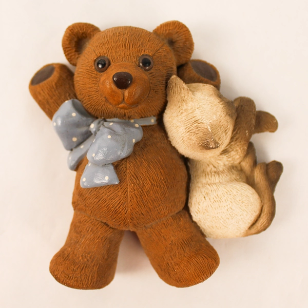 Vintage Vicki Lane 4" Teddy Bear & Sleeping Kitten Figurine Collectible