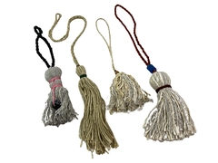 Lot of 4 Handmade Tassels by Oregon Artist Mary Rash Gray Tan Beige Wood Beading