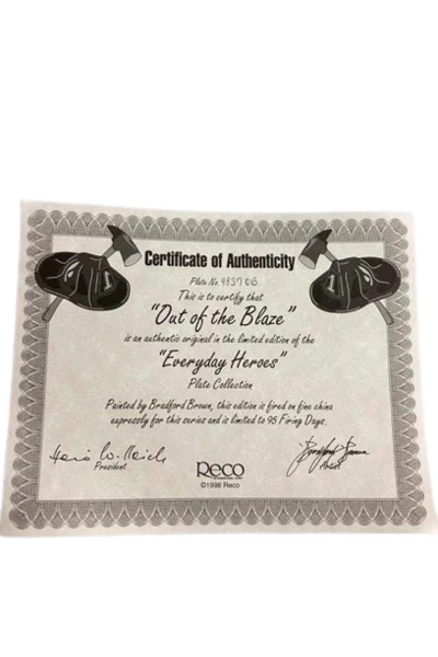 Bradford Brown 1998 Out of the Blaze Collector Plate COA Everyday Heroes