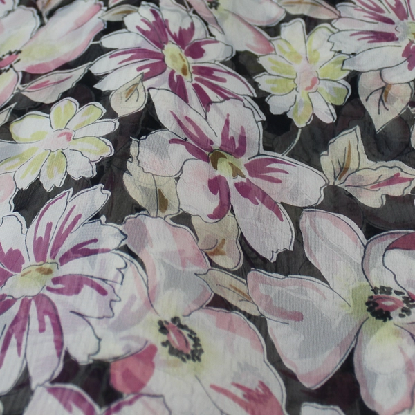 Studio Line Caravel Floral Sheer Fabric 4.25 Yards Black Pink Yellow