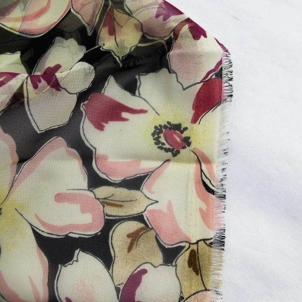 Studio Line Caravel Floral Sheer Fabric 4.25 Yards Black Pink Yellow