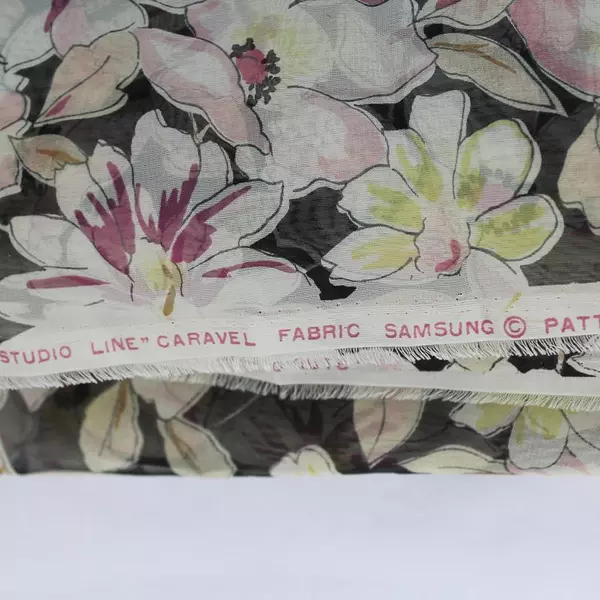 Studio Line Caravel Floral Sheer Fabric 4.25 Yards Black Pink Yellow