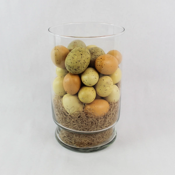 Decorative Glass Jar with Speckled Faux Bird Eggs Beige Brown Yellow 10" Tall