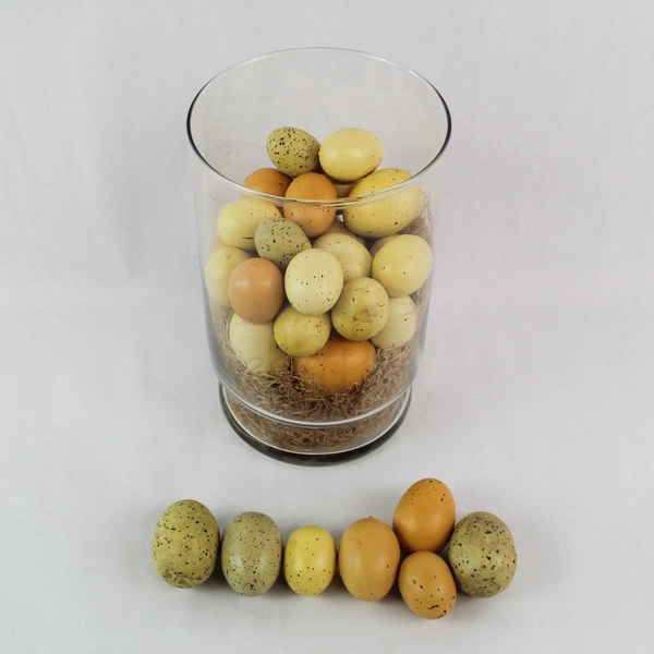 Decorative Glass Jar with Speckled Faux Bird Eggs Beige Brown Yellow 10" Tall