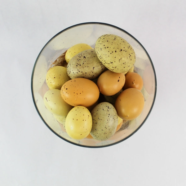 Decorative Glass Jar with Speckled Faux Bird Eggs Beige Brown Yellow 10" Tall