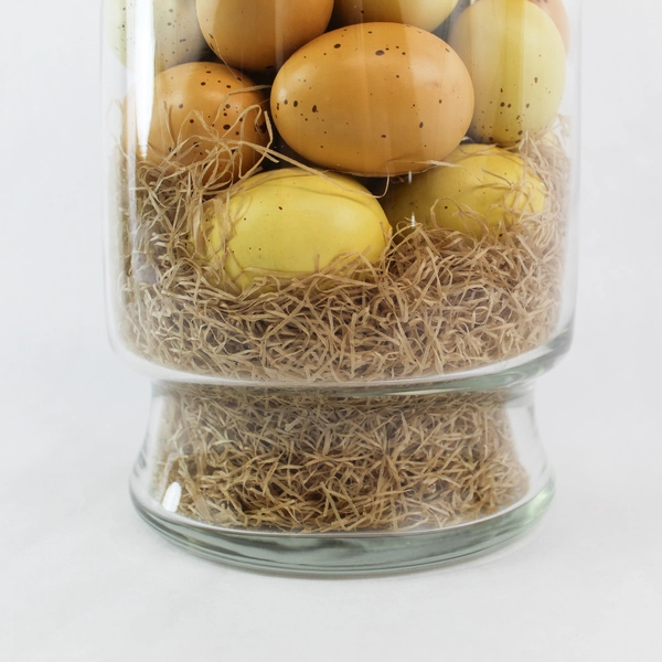 Decorative Glass Jar with Speckled Faux Bird Eggs Beige Brown Yellow 10" Tall