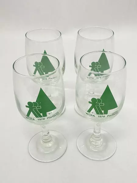 Lot of 4 WCPA 1978 Portland Crystal Wine Glasses Green Logo Vintage