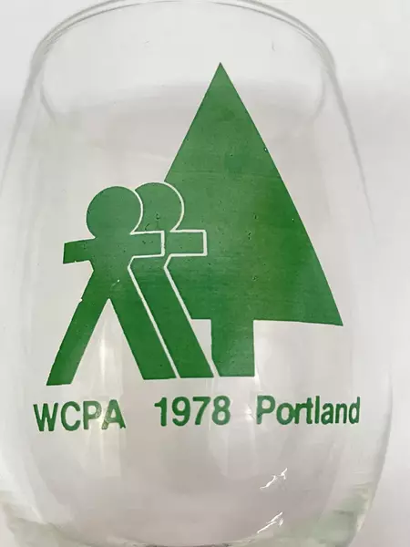 Lot of 4 WCPA 1978 Portland Crystal Wine Glasses Green Logo Vintage