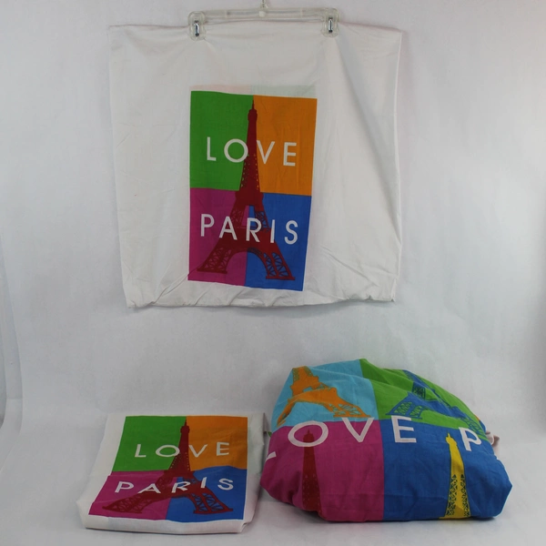 Lot of 3 Love Paris Duvet Cover & Pillow Shams Fabric Craft Project
