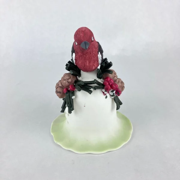 Cardinal Red Bird Ceramic Christmas Bell with Pine Cones & Berries Decor