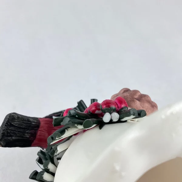 Cardinal Red Bird Ceramic Christmas Bell with Pine Cones & Berries Decor