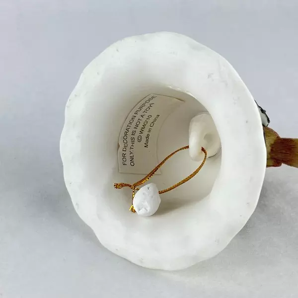 Lot of Ceramic Christmas Bells Tan Sparrow with Red Holly Decor Pre-Owned