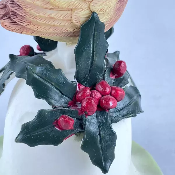 Lot of Ceramic Christmas Bells Tan Sparrow with Red Holly Decor Pre-Owned