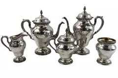 Wilcox Silver Co. N7053 Silver Plate 5-Piece Coffee & Tea Set - Needs Polish