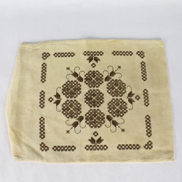 Set of 2 Handmade Beige Brown Geometric Embroidered Pillow Covers 13x12"