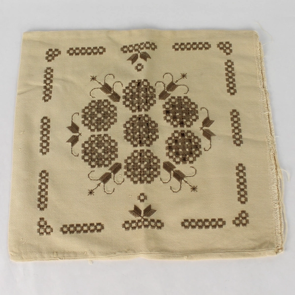 Set of 2 Handmade Beige Brown Geometric Embroidered Pillow Covers 13x12"