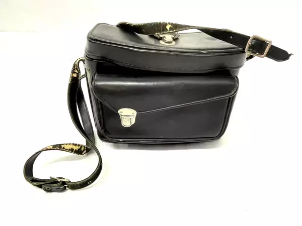Vintage Black Leather Camera Case with Strap Pre-Owned Worn Strap 8"x10"x5"