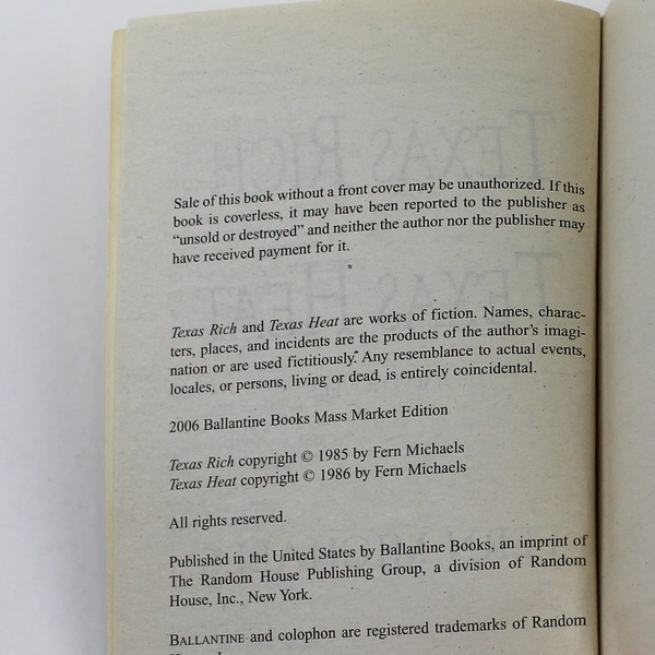 Fern Michaels Texas Rich Texas Heat 2 Novels in 1 Good Condition 2006