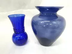 Lot of 2 Vintage Cobalt Blue Flower Vases Designer Choice Mexico Elegant Home