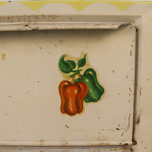 Vintage Aluminum Bread Box 13"x12" with Farm Vegetable Illustrations Pre-Owned