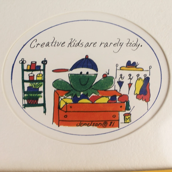 Vintage 1981 Donelson Framed Art Print Creative Kids Are Rarely Tidy 7.5x5.5"