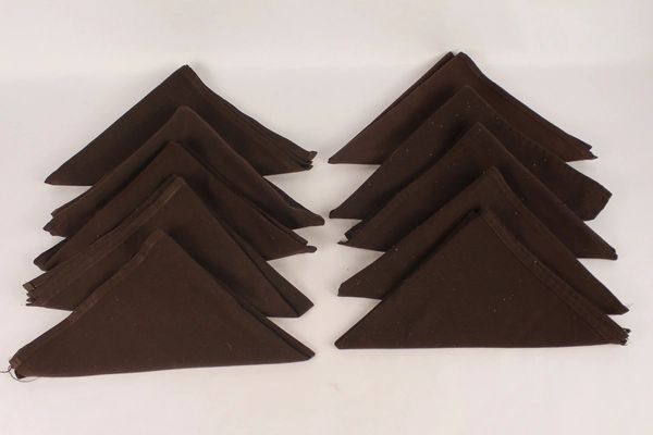 Lot of 10 Dark Brown Cotton Napkins 19.25"x18.75" Pre-Owned with Wear