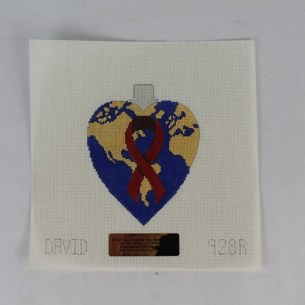 David 928R Red Ribbon Heart Needlepoint Canvas Christmas Ornament 11.5"x13.75"
