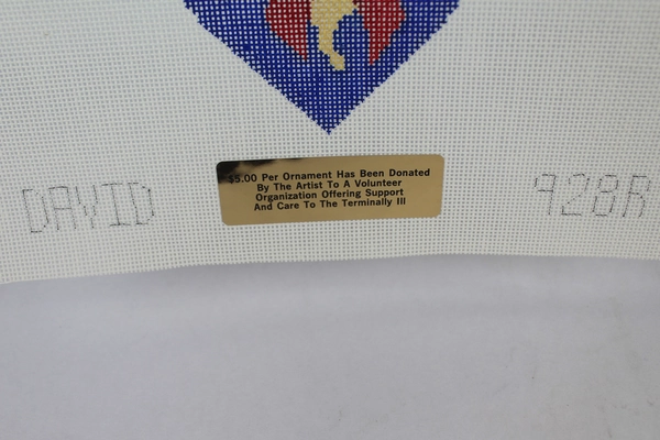 David 928R Red Ribbon Heart Needlepoint Canvas Christmas Ornament 11.5"x13.75"