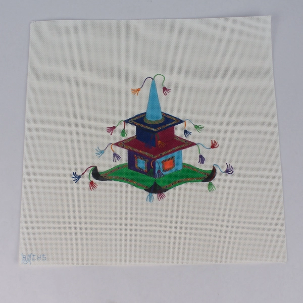 Beau Geste Hand Painted Cross Stitch Canvas Hat with Tassels 12" x 12"