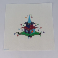 Beau Geste Hand Painted Cross Stitch Canvas Hat with Tassels 12" x 12"