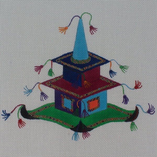 Beau Geste Hand Painted Cross Stitch Canvas Hat with Tassels 12" x 12"