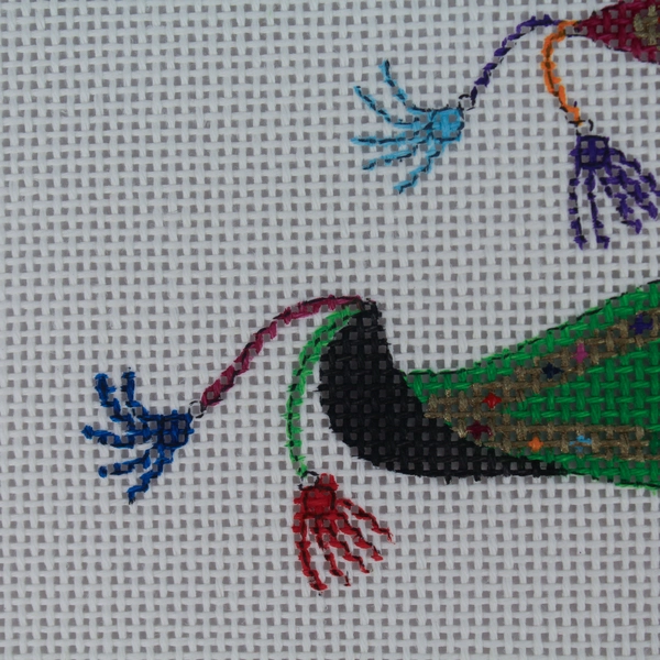 Beau Geste Hand Painted Cross Stitch Canvas Hat with Tassels 12" x 12"