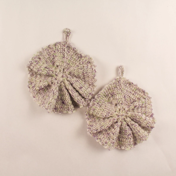 Lot of 4 Vintage Handmade Crocheted Potholders Pink Purple 7" Round Oven Mitts