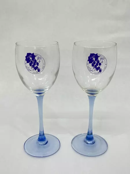 Lot of 2 Key Bank Tour De Vine Masters Cycling Classic Blue Champagne Flutes