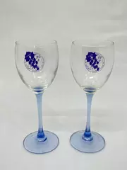Lot of 2 Key Bank Tour De Vine Masters Cycling Classic Blue Champagne Flutes