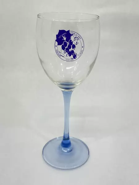 Lot of 2 Key Bank Tour De Vine Masters Cycling Classic Blue Champagne Flutes