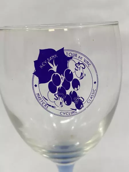 Lot of 2 Key Bank Tour De Vine Masters Cycling Classic Blue Champagne Flutes