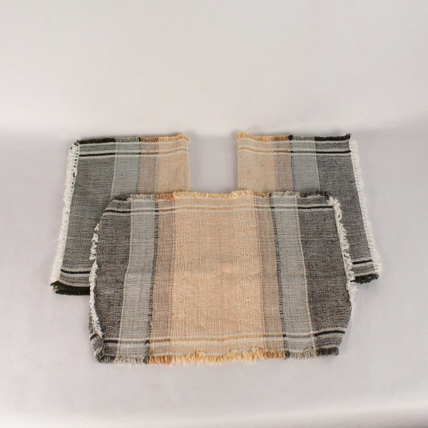 Lot of 3 Hayim Woven Cotton Placemats 17"x12" Peach Tan Olive Green Stain