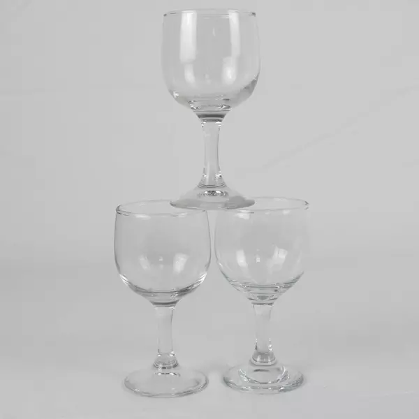 Lot of 3 Crystal Clear White Wine Glasses 5" Tall Drinkware Barware