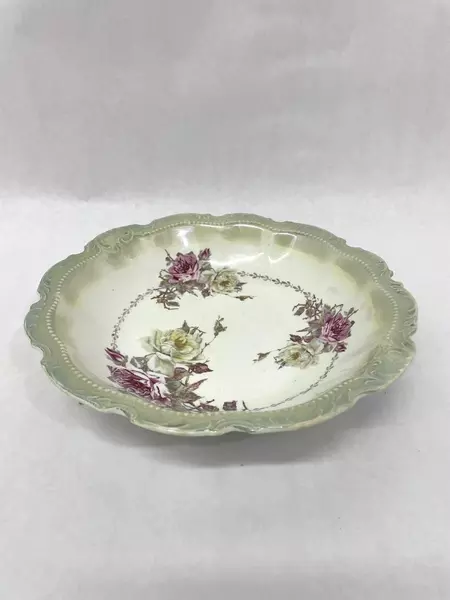 Vintage Crescent China 4246 Vegetable Bowl 10.5" Pink White Roses Green Rim