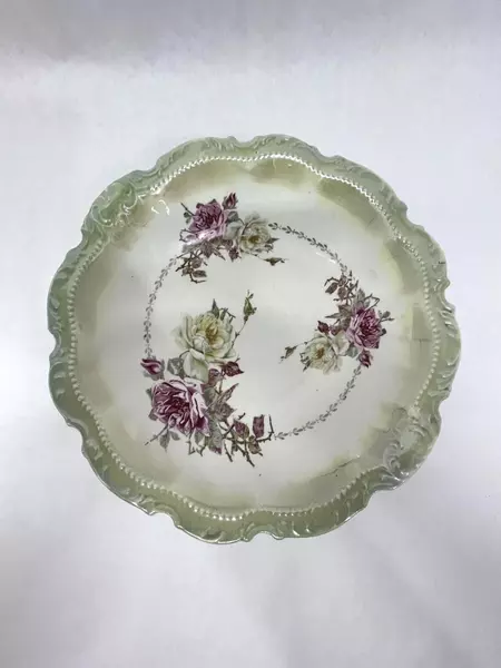 Vintage Crescent China 4246 Vegetable Bowl 10.5" Pink White Roses Green Rim